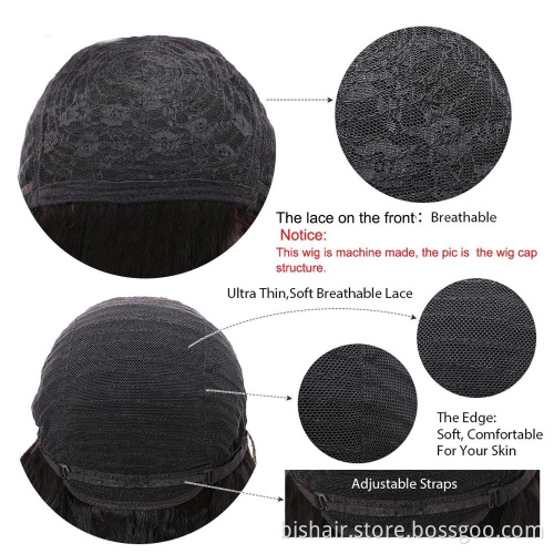 Human hair with bangs without front lace Brazil real human hair wig machine made wig straight hair 150% density natural color